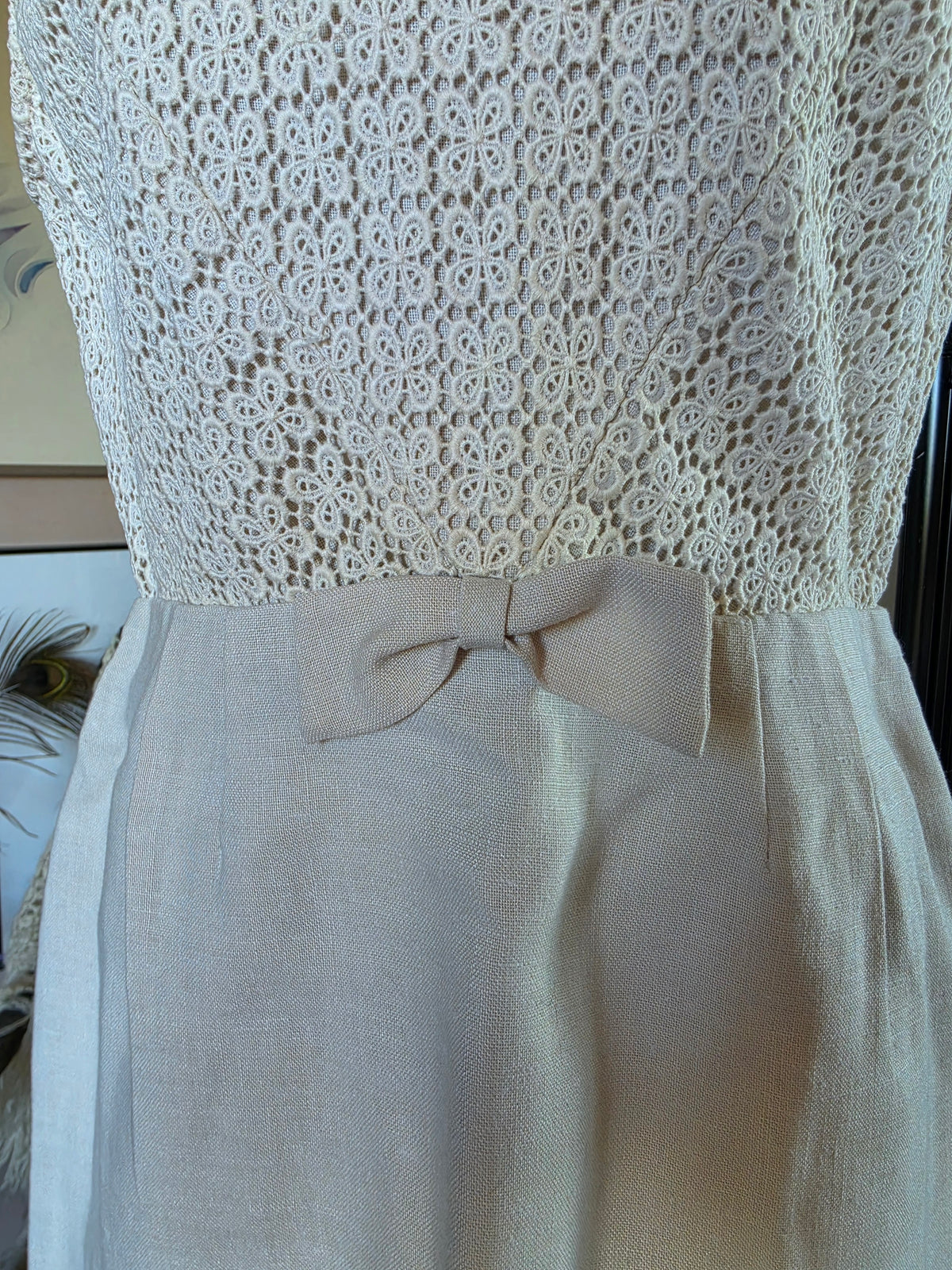 Vintage 1960s Southwell Cream Babydoll Crochet Mini Dress - size 8