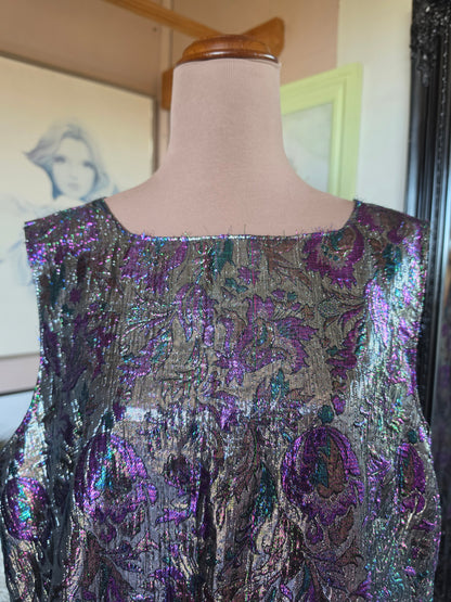 Vintage circa 1970s Electric Purple and Silver Metallic Sleeveless Dress - size 16-18
