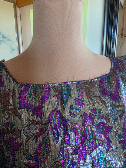Vintage circa 1970s Electric Purple and Silver Metallic Sleeveless Dress - size 16-18
