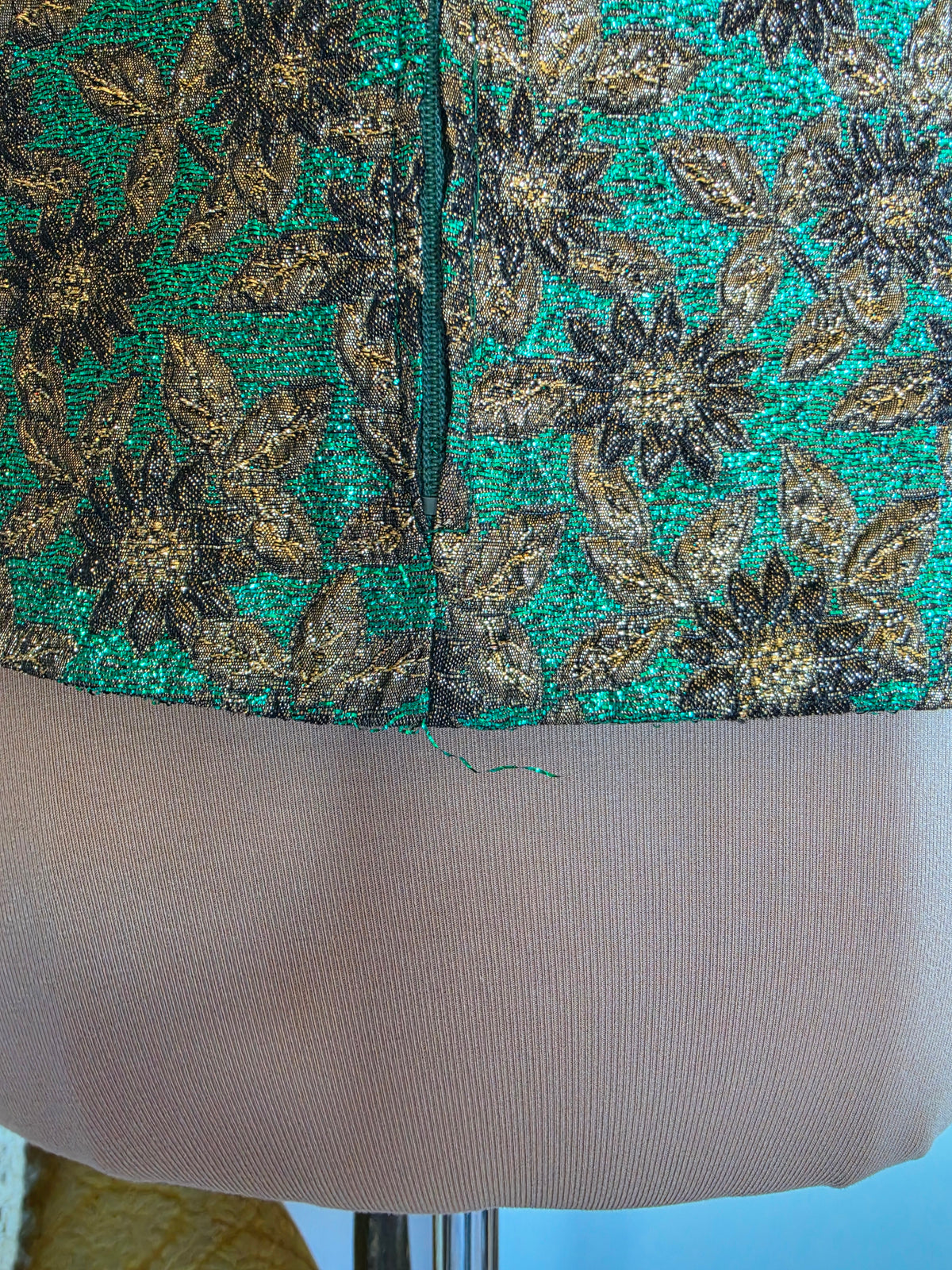 Vintage 1970s Metallic Brocade Emerald and Bronze Disco Vest - size 8