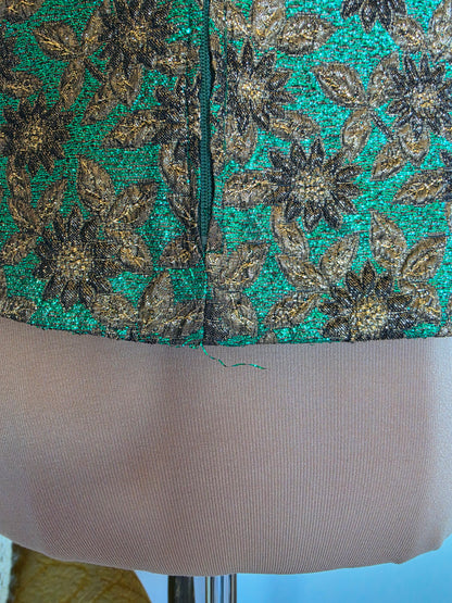 Vintage 1970s Metallic Brocade Emerald and Bronze Disco Vest - size 8
