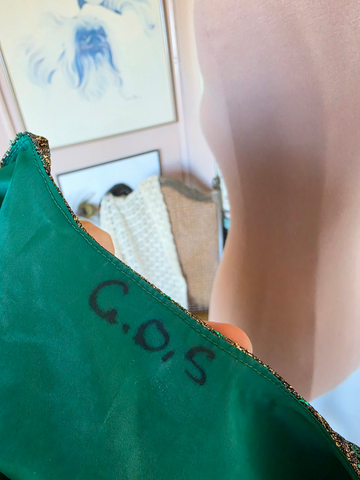 Vintage 1970s Metallic Brocade Emerald and Bronze Disco Vest - size 8