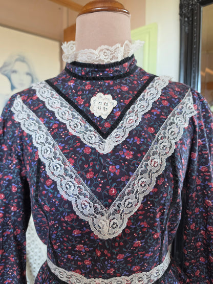 Vintage 1970s Candi Jones California Western Floral Prairie Midi Dress - 6-8