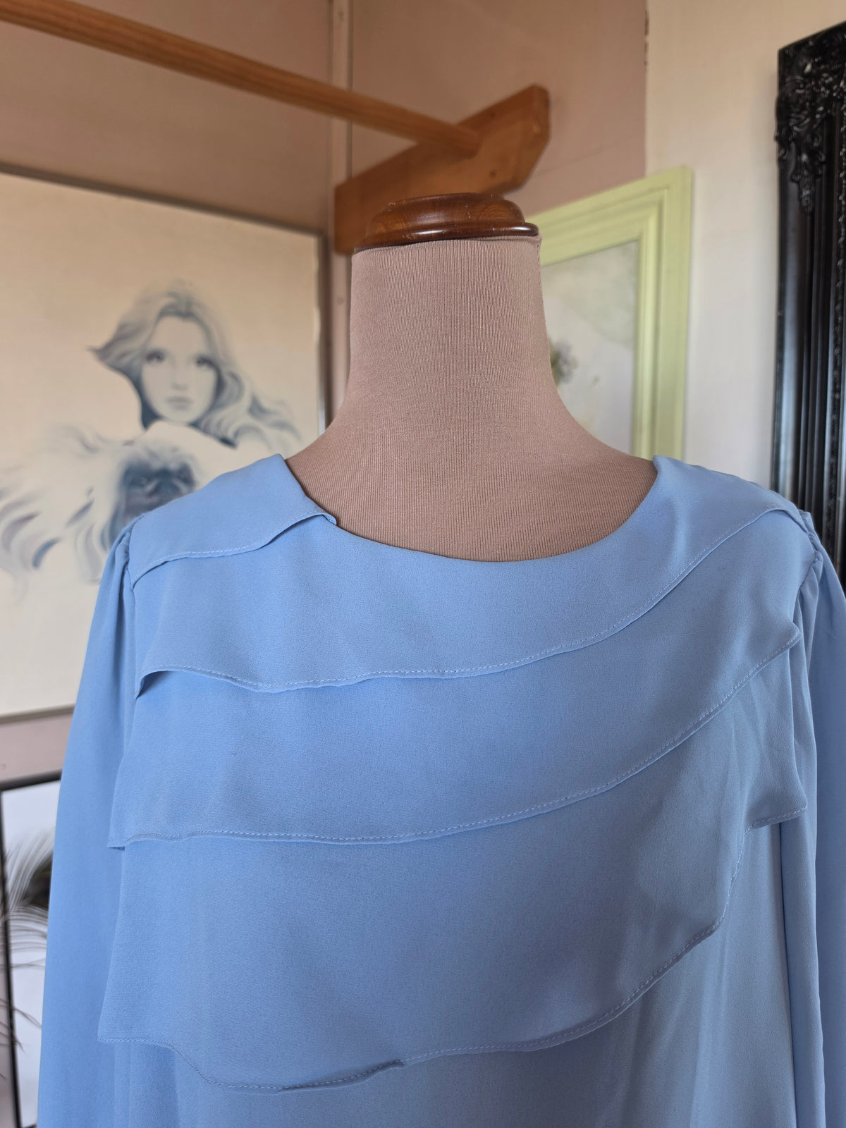Vintage 1970s Enid H Baby Blue Mini Dress - size 10-12
