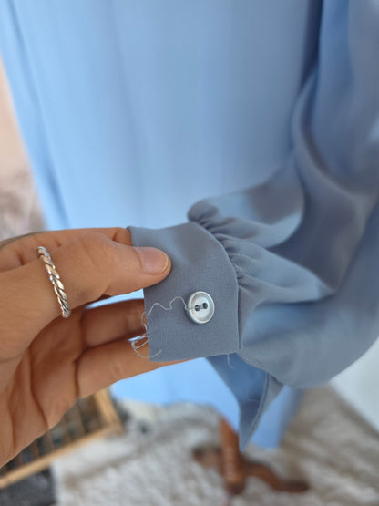 Vintage 1970s Enid H Baby Blue Mini Dress - size 10-12