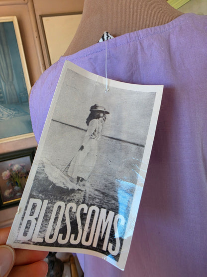 Vintage 1980s Deadstock Blossoms Lavender Drop Waist Midi Dress - size 8