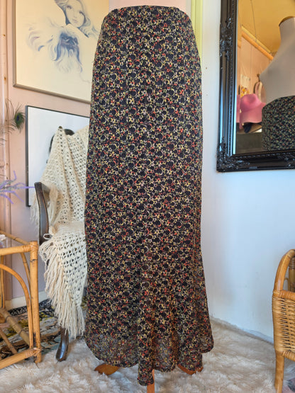 Vintage 1990s Zardi Boho Embroidered Floral Mesh Midi Skirt - 8-10