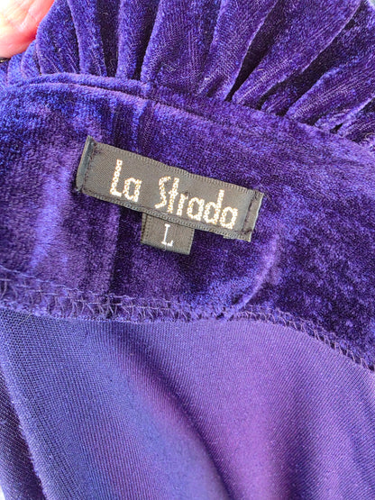 Vintage circa Y2K La Strada Blueberry Velvet Long Sleeve Ruffle Mini Dress - size 8-12