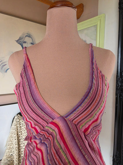 Vintage circa Y2K Creative Touch Dusky Rose Asymmetrical Stripe Singlet Top - size 6-8
