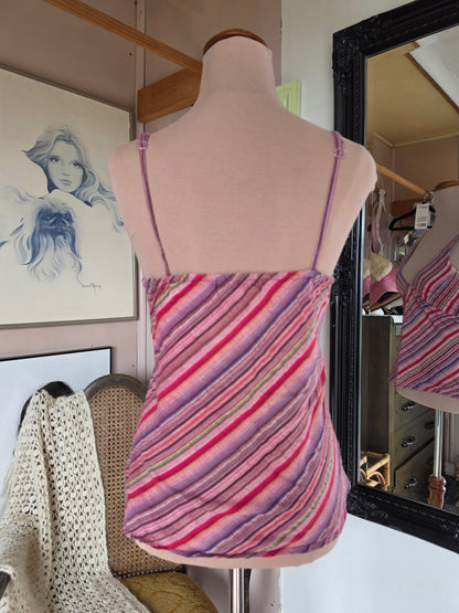 Vintage circa Y2K Creative Touch Dusky Rose Asymmetrical Stripe Singlet Top - size 6-8