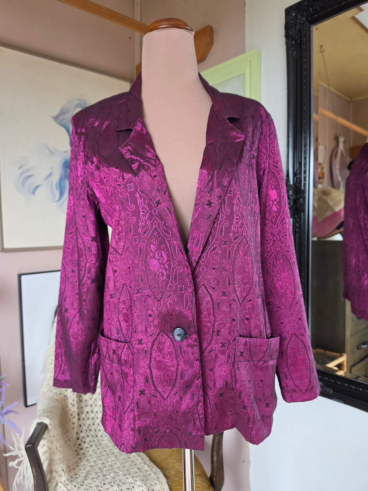 Vintage circa 1980s Target Metallic Disco Plum Blazer - size 8-10
