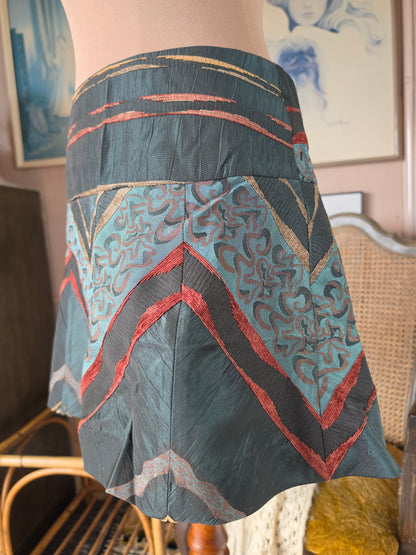 Vintage Y2K Merric Geometric Tapestry Print Mini Skirt - size 8