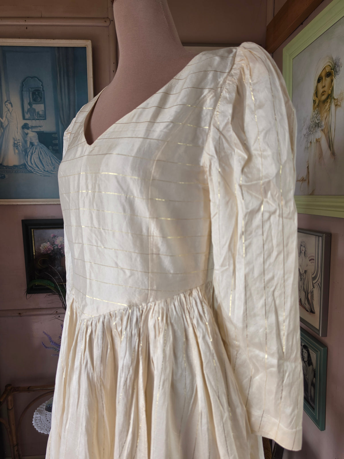 Vintage circa 1960s Buttermilk and Gold Princess Mini Dress - size 4-6