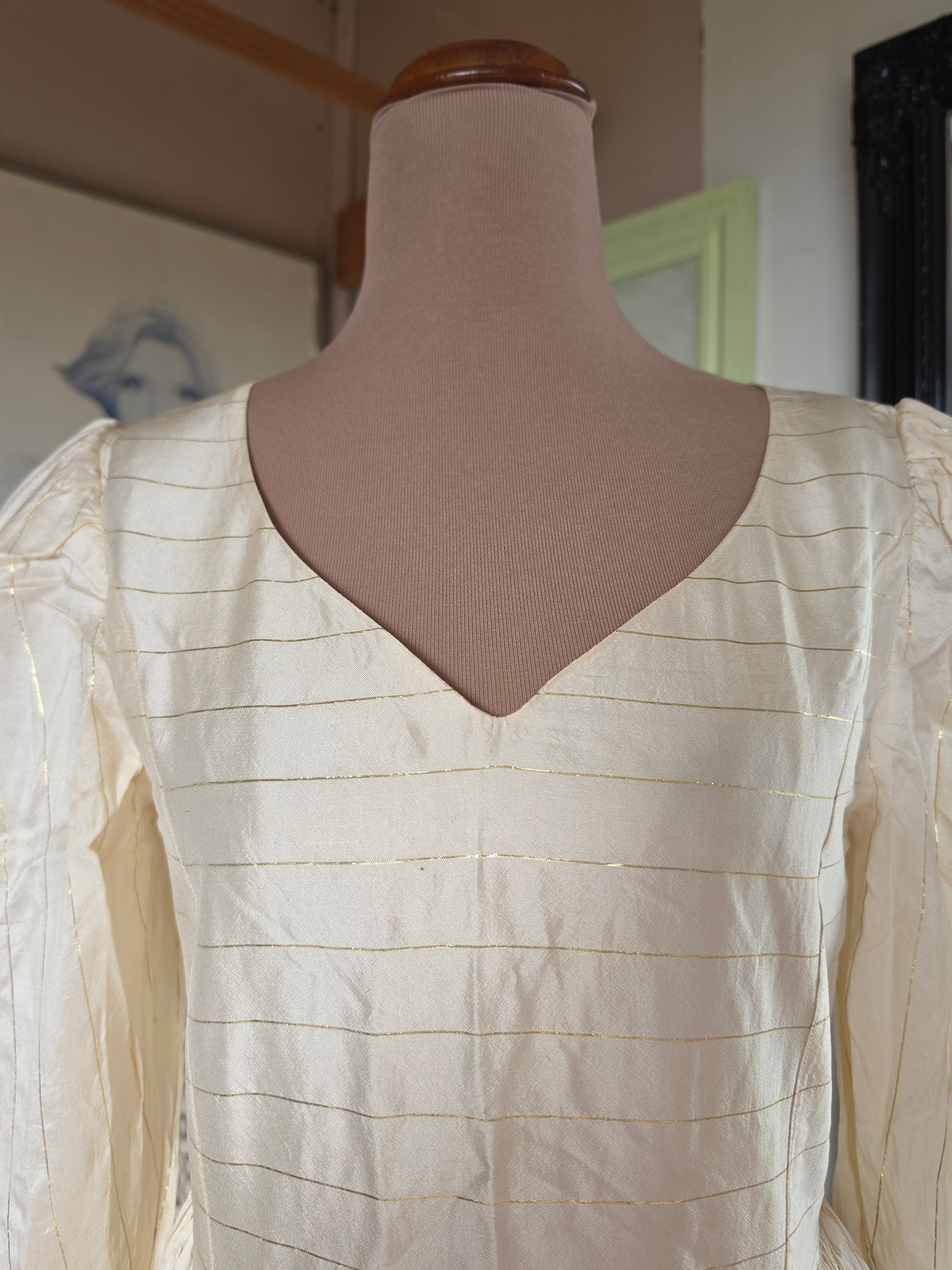 Vintage circa 1960s Buttermilk and Gold Princess Mini Dress - size 4-6