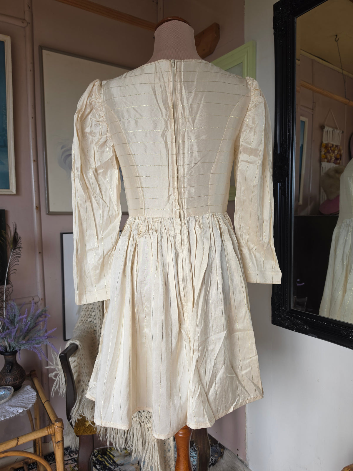 Vintage circa 1960s Buttermilk and Gold Princess Mini Dress - size 4-6