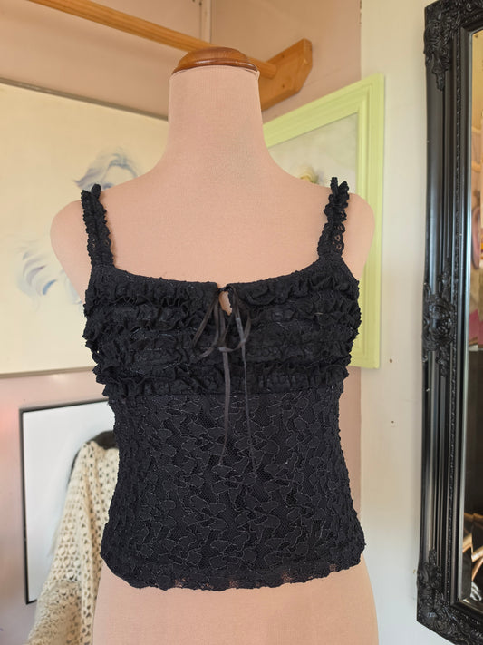 Vintage circa Y2K Pagani Whimsigothic Mesh Overlay Ruffled Crop - size 6-8