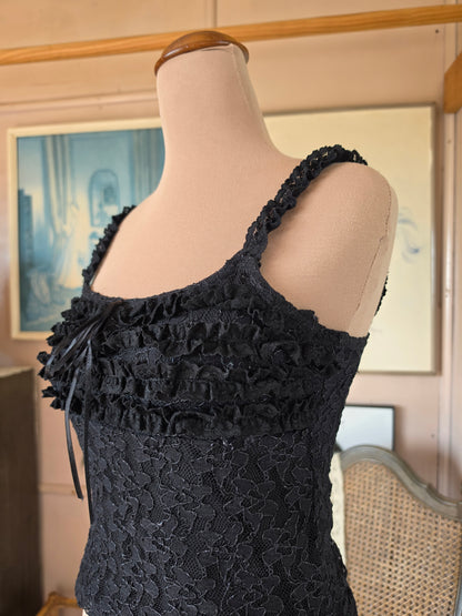 Vintage circa Y2K Pagani Whimsigothic Mesh Overlay Ruffled Crop - size 6-8