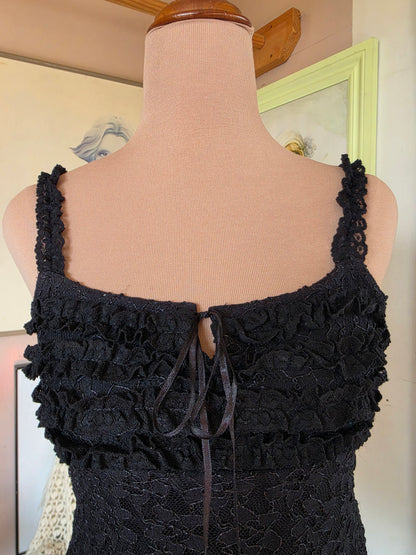 Vintage circa Y2K Pagani Whimsigothic Mesh Overlay Ruffled Crop - size 6-8