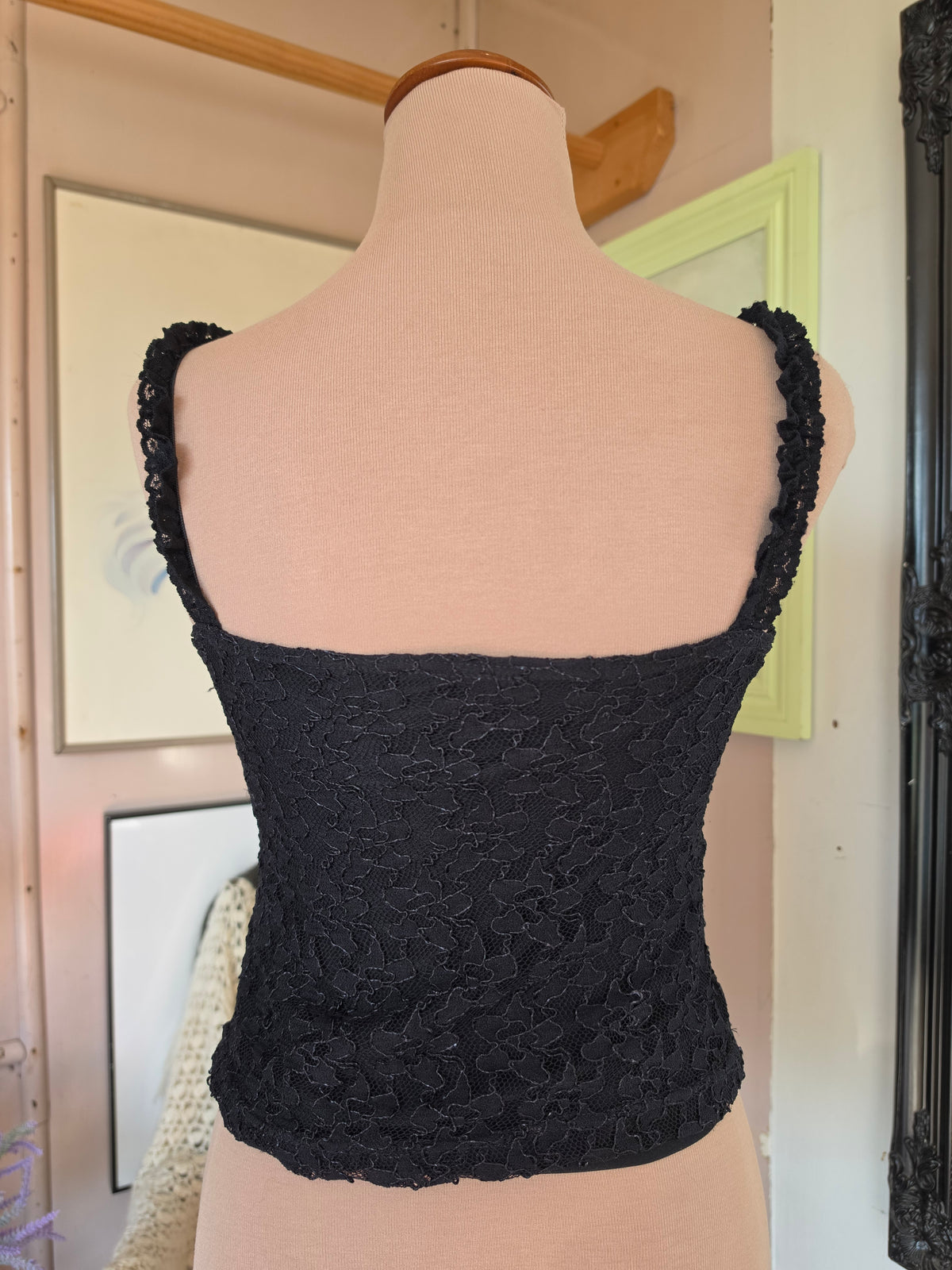 Vintage circa Y2K Pagani Whimsigothic Mesh Overlay Ruffled Crop - size 6-8