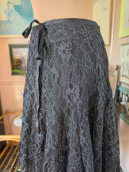 Vintage Y2K Millers Floral Whimsigoth Net Midi Skirt - 6-8