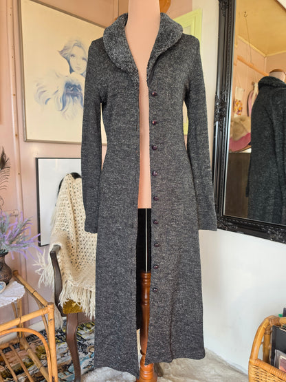 Vintage circa Y2K VG Jeans Shimmery Longline Knit Cardigan with Faux Fur collar - size 8