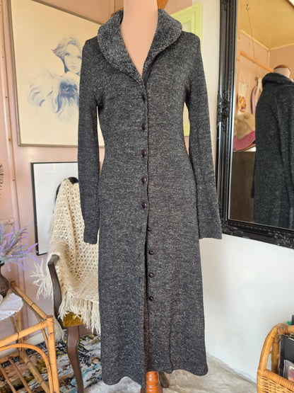 Vintage circa Y2K VG Jeans Shimmery Longline Knit Cardigan with Faux Fur collar - size 8