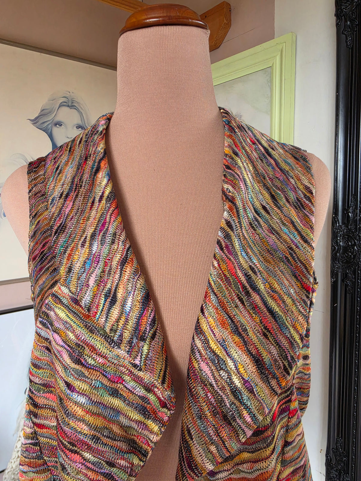 Vintage circa 1990s Just Jeans Rainbow Multicolour Sleeveless Bolero Top - size 8-10