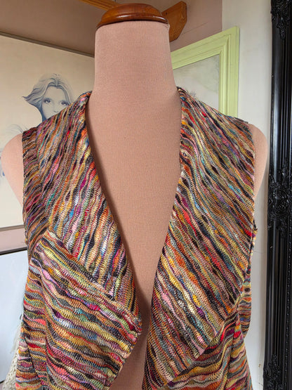 Vintage circa 1990s Just Jeans Rainbow Multicolour Sleeveless Bolero Top - size 8-10