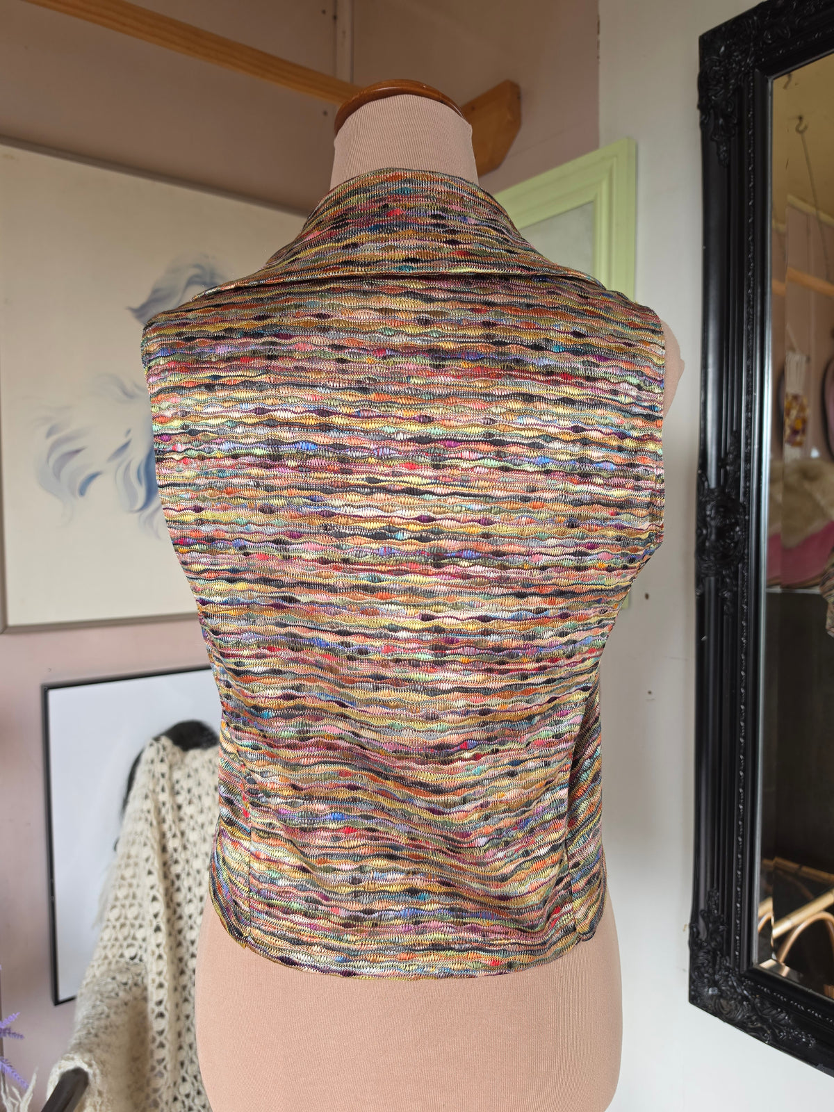 Vintage circa 1990s Just Jeans Rainbow Multicolour Sleeveless Bolero Top - size 8-10