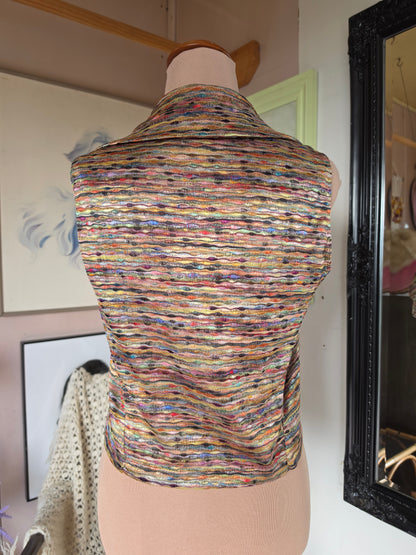 Vintage circa 1990s Just Jeans Rainbow Multicolour Sleeveless Bolero Top - size 8-10