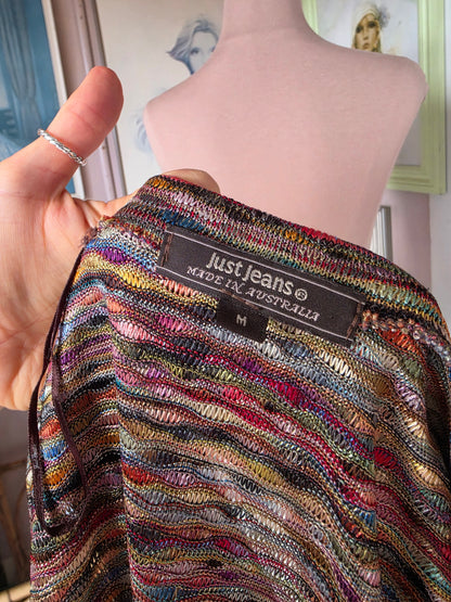 Vintage circa 1990s Just Jeans Rainbow Multicolour Sleeveless Bolero Top - size 8-10