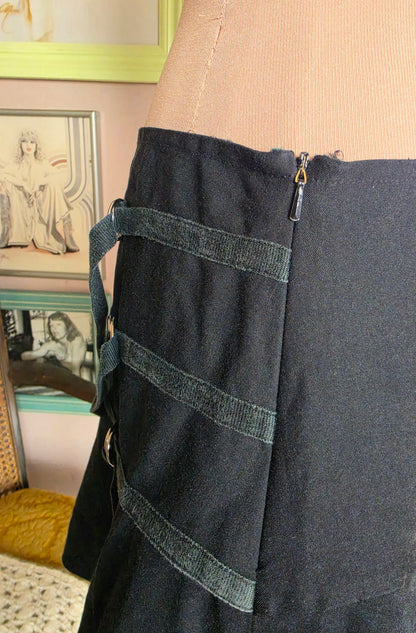 Vintage circa Y2K Curve Drop Waist Micro Mini with D-Ring Strapping - size 8-10
