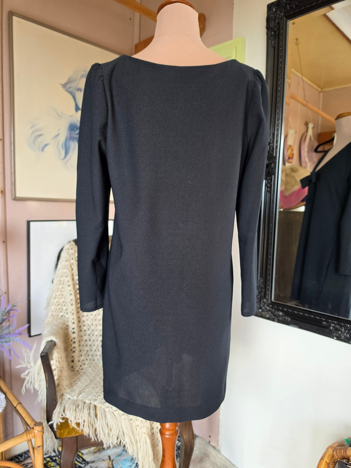 Vintage 1960s Ebony Babydoll Mod Mini Dress - size 8-10