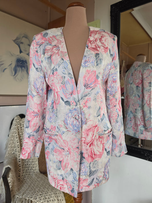 Vintage 1980s Chique by Marnella Floral Pastel Multicolour Longline Blazer - size 8-10