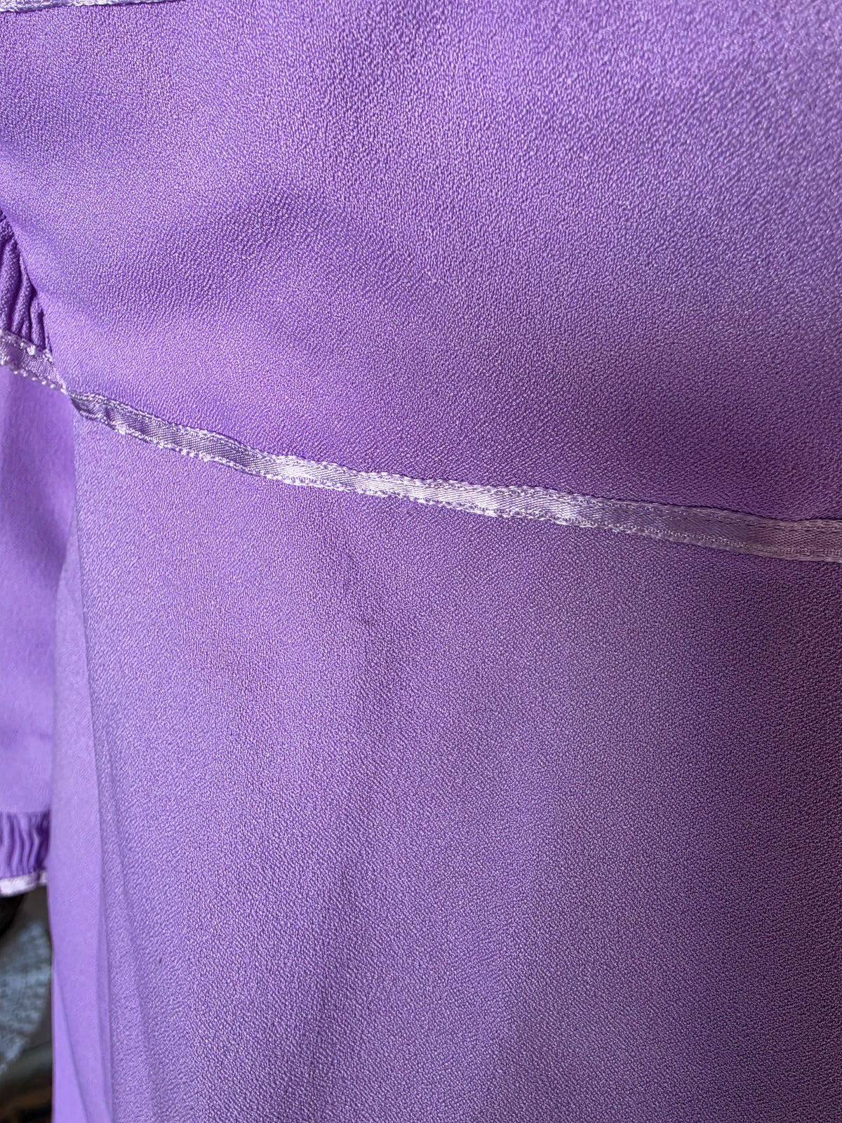 Vintage circa 1960s Dundeenz Lavender and Ribbon Frill Mini Dress - size 6-8