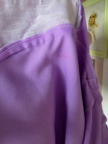Vintage circa 1960s Dundeenz Lavender and Ribbon Frill Mini Dress - size 6-8