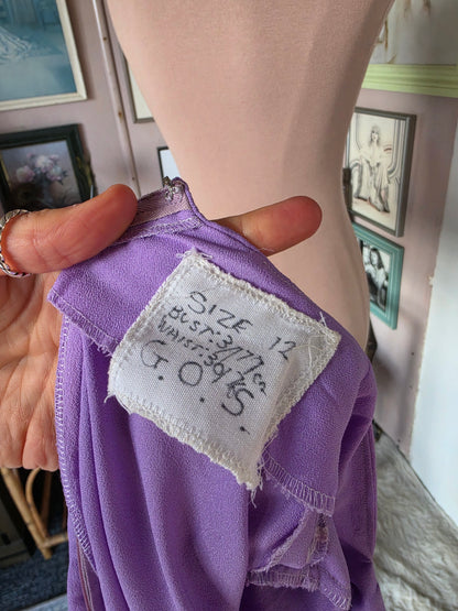 Vintage circa 1960s Dundeenz Lavender and Ribbon Frill Mini Dress - size 6-8
