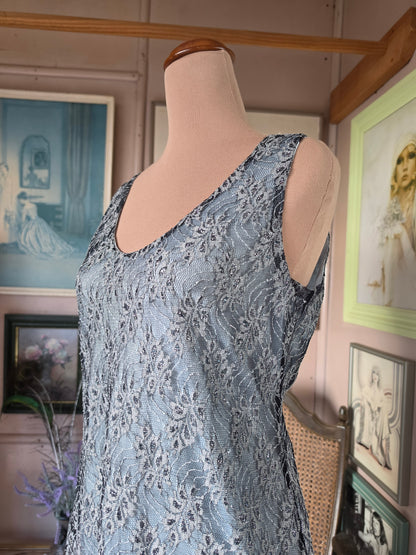 Vintage 1990s Go Shimmer and Pastel Blue Mesh Overlay Grunge Dress - size 8-12