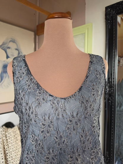 Vintage 1990s Go Shimmer and Pastel Blue Mesh Overlay Grunge Dress - size 8-12