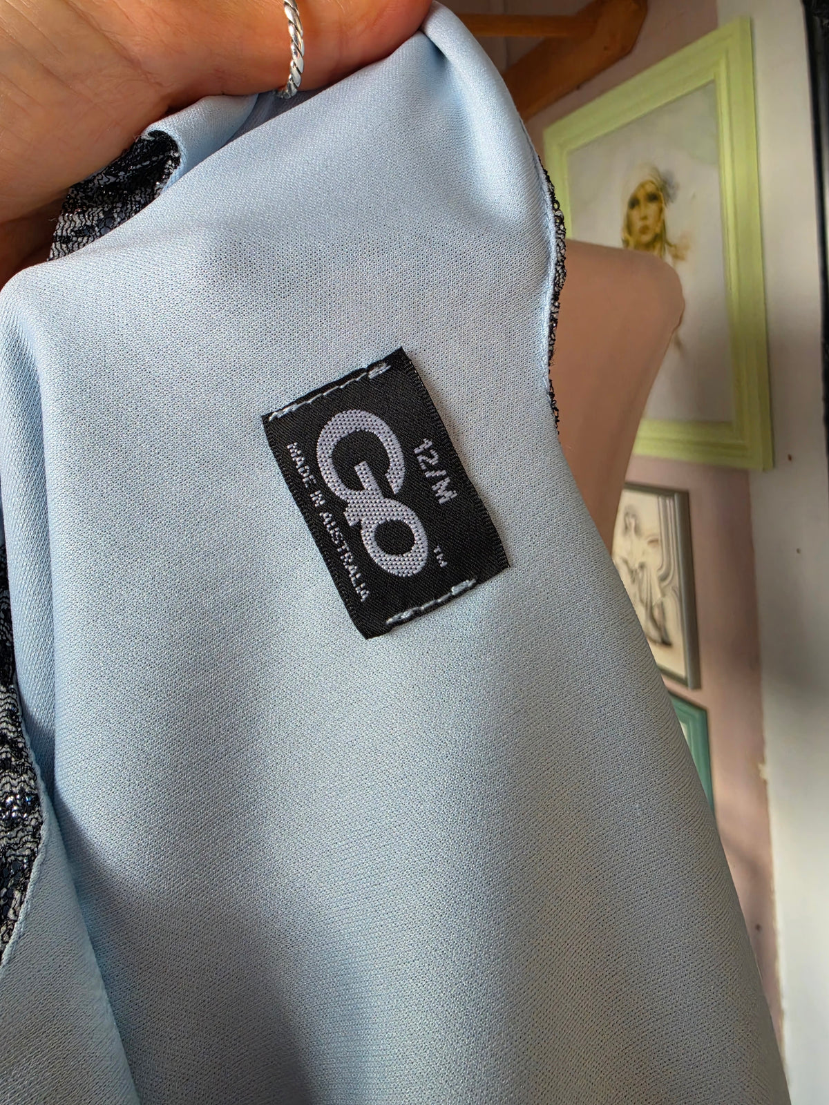 Vintage 1990s Go Shimmer and Pastel Blue Mesh Overlay Grunge Dress - size 8-12