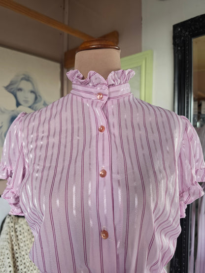Vintage 1970s Doo-Dads Powder Pink Candy Stripe Dress - size 6-8