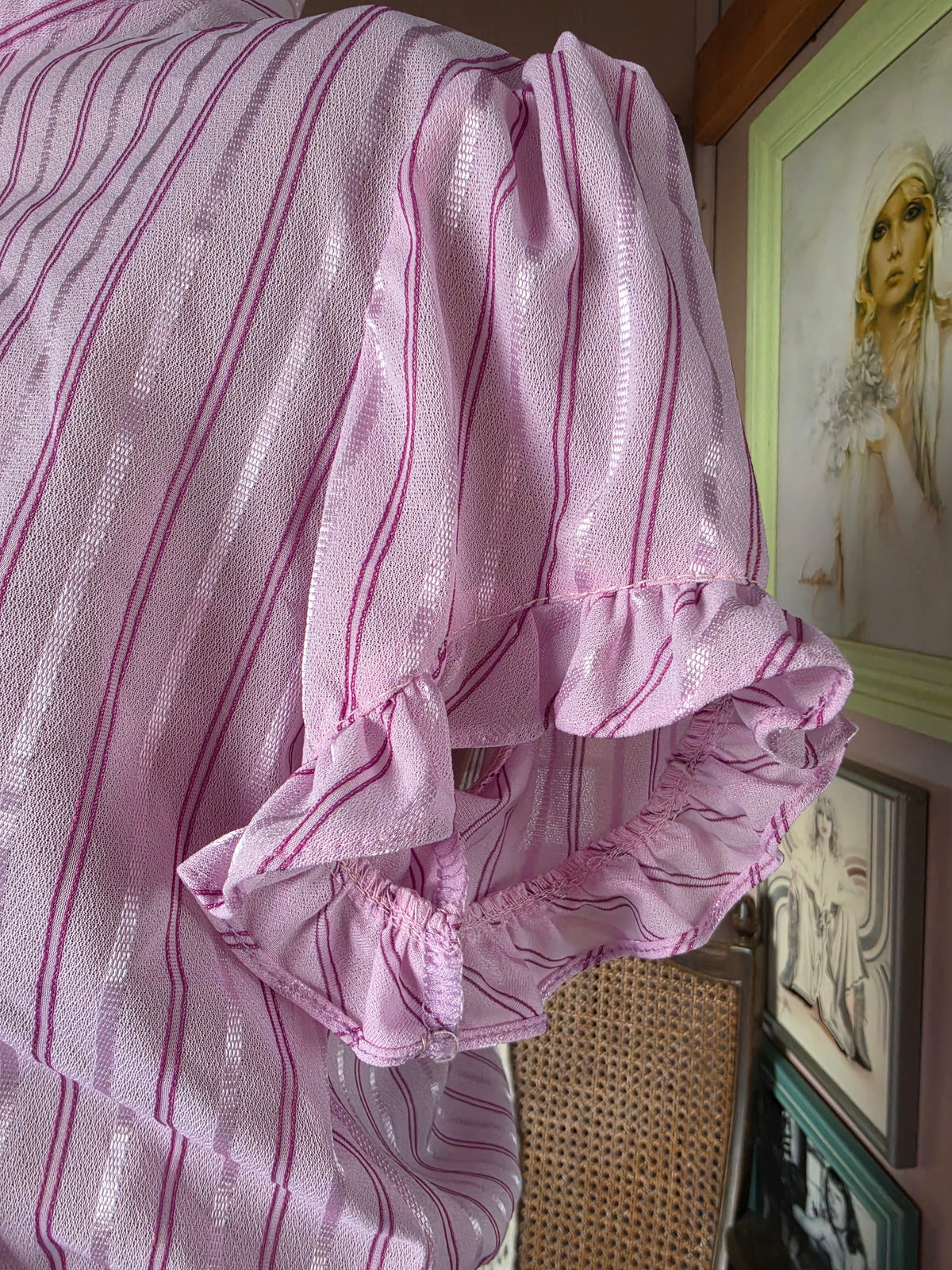 Vintage 1970s Doo-Dads Powder Pink Candy Stripe Dress - size 6-8