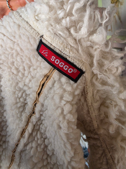 Vintage circa Y2K SOGGO Bohemian Shaggy Gilet Vest with Sequin & Beaded Applique - size 6-8