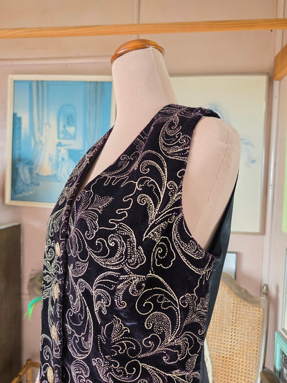 Vintage 1980s Paulls Dark Plum and Gold Brocade Vest - size 8-10
