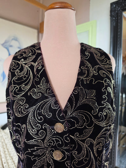 Vintage 1980s Paulls Dark Plum and Gold Brocade Vest - size 8-10