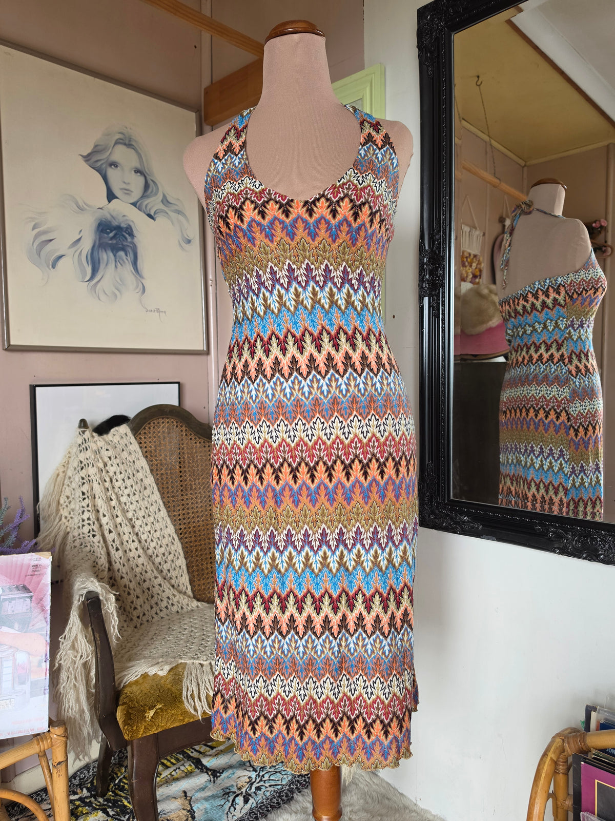 Vintage Y2K Wet Seal Bodycon Textured Halter Neck Midi Dress - size 6-8