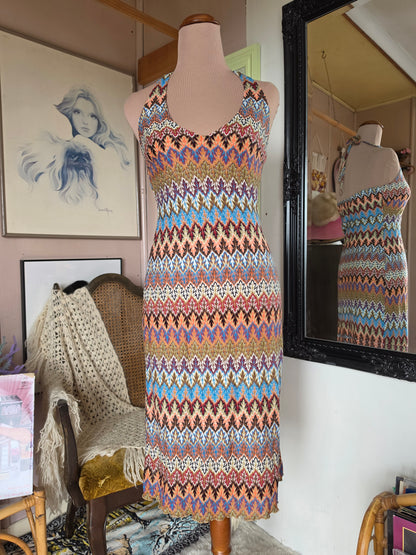 Vintage Y2K Wet Seal Bodycon Textured Halter Neck Midi Dress - size 6-8
