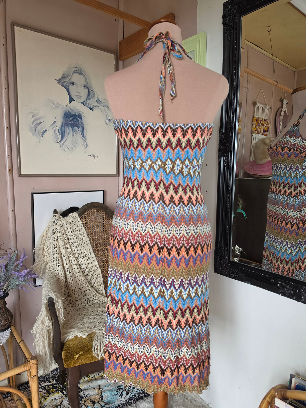 Vintage Y2K Wet Seal Bodycon Textured Halter Neck Midi Dress - size 6-8