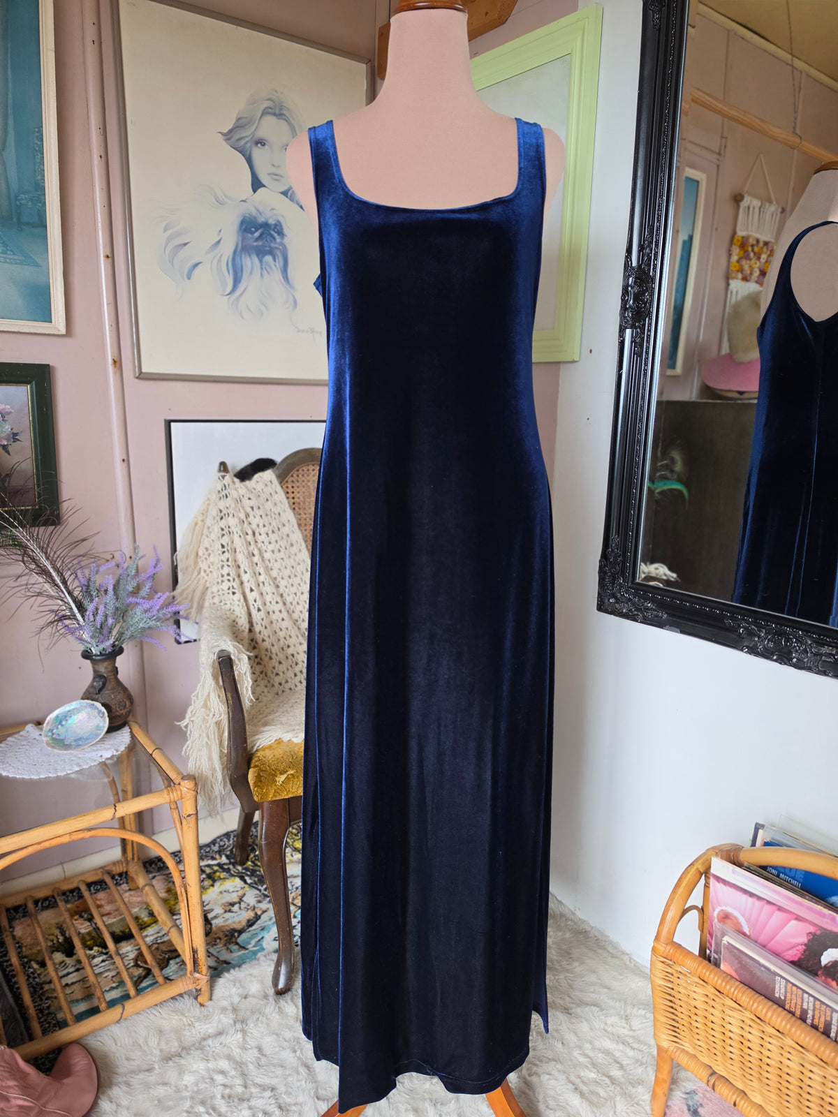 Vintage circa Y2K Glassons Dark Blueberry Velvet Maxi Dress - 8-10