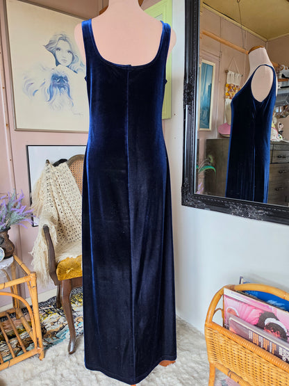 Vintage circa Y2K Glassons Dark Blueberry Velvet Maxi Dress - 8-10
